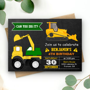 Invitation Anniversaire de enfant  de la construction Bulldoz