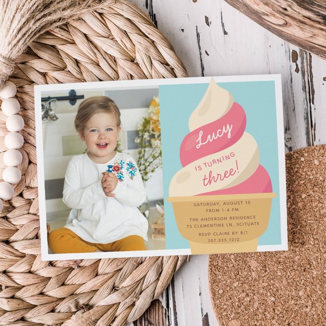 Invitation Anniversaire de enfant de la fête de la crème glac (Créateur téléchargé)