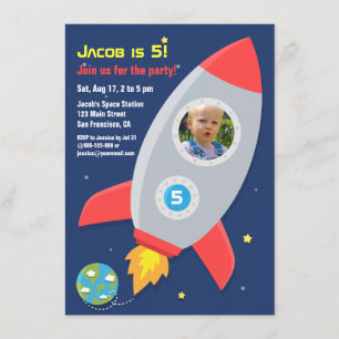 Invitation Anniversaire de enfant de la Fête spatiale Rocket 