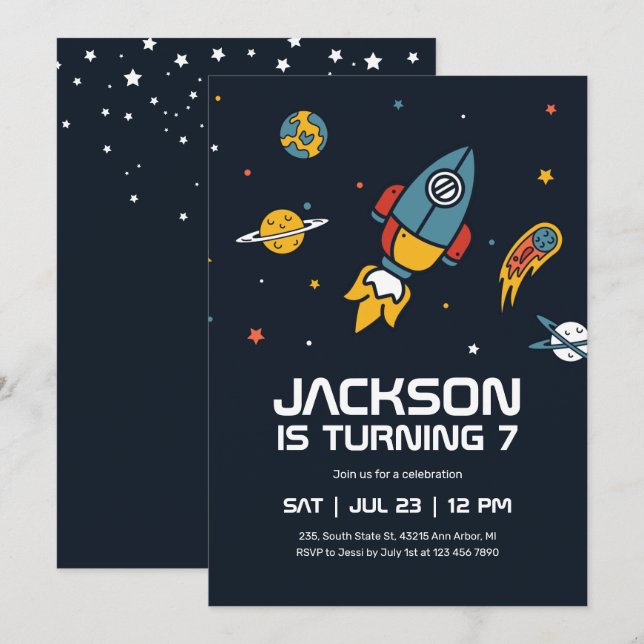 Invitation Anniversaire de enfant de la galaxie spatiale de l (Devant / Derrière)