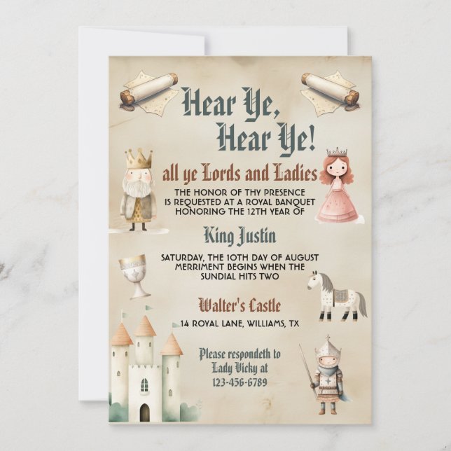 Invitation Anniversaire de enfant de la Renaissanc (Devant)