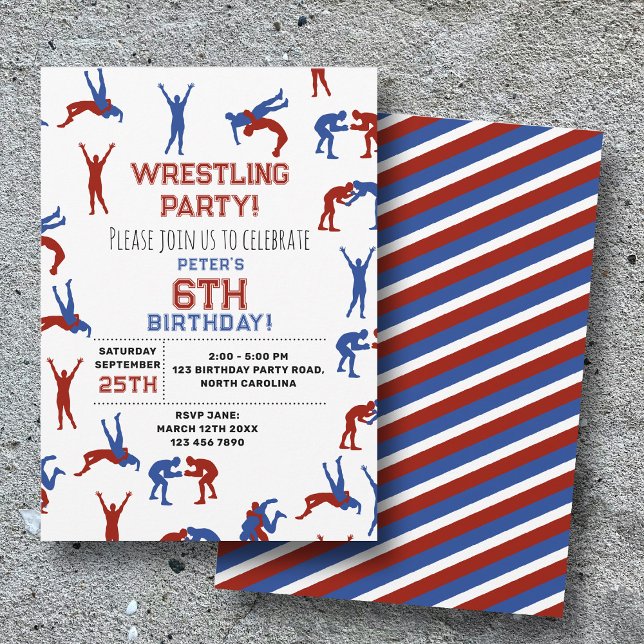 Invitation Anniversaire de enfant de lutte libre Greco Roman (Greco Roman Freestyle Wrestling Kids Birthday Invitation)