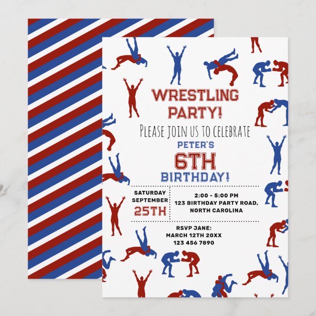 Invitation Anniversaire de enfant de lutte libre Greco Roman (Devant / Derrière)