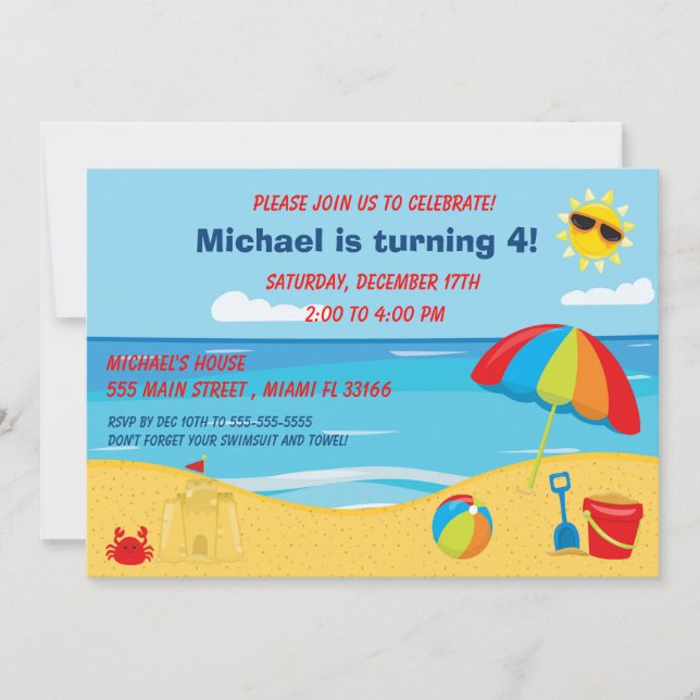 Invitation Anniversaire de enfant de plage (Devant)