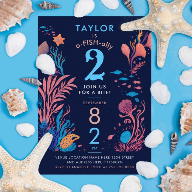 Invitation Anniversaire de enfant de poisson marin bleu mou m (Créateur téléchargé)