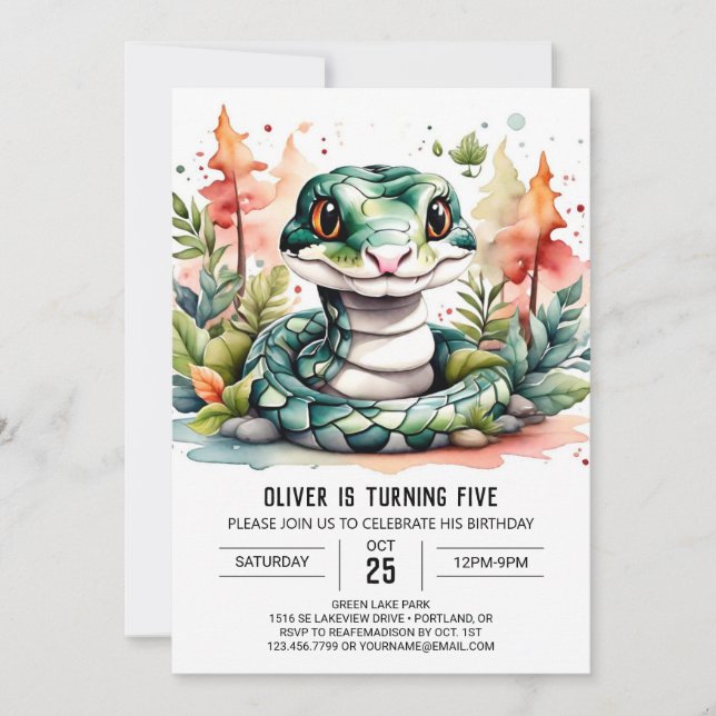 Invitation Anniversaire de enfant de reptile aquarelle (Devant)