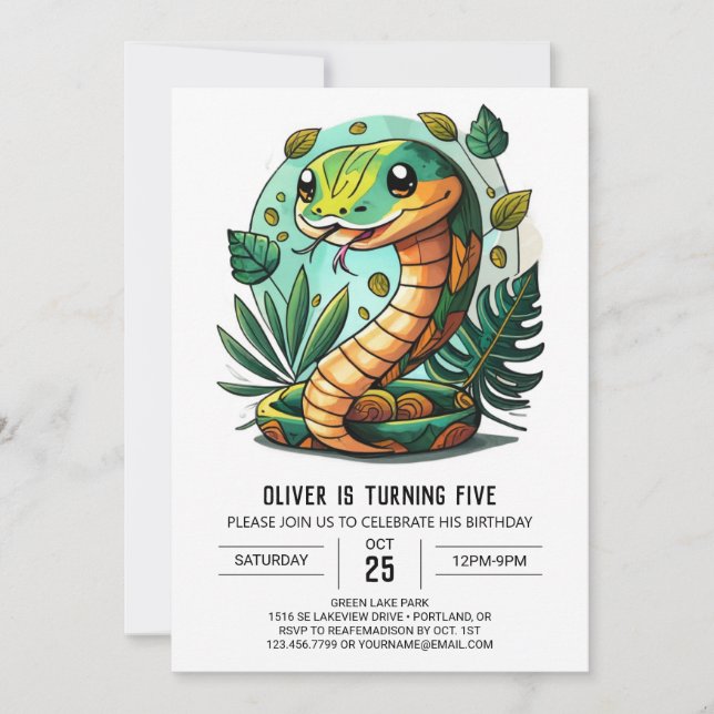 Invitation Anniversaire de enfant de serpent mou (Devant)