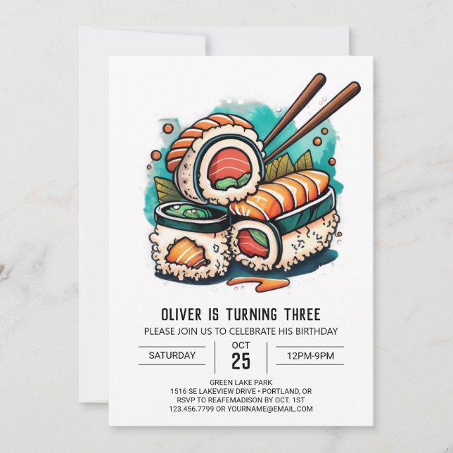Invitation Anniversaire de enfant de sushi moderne (Devant)