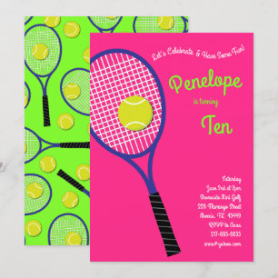 Invitation Anniversaire de enfant De Tennis Filles Rose