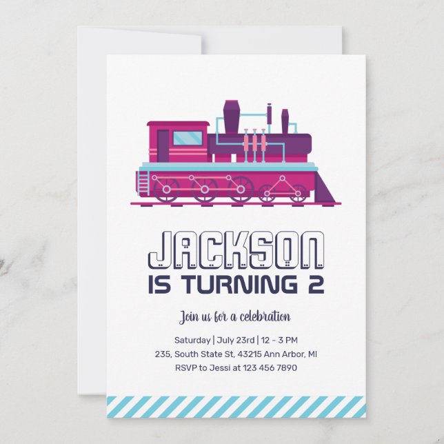 Invitation Anniversaire de enfant de train Vintage coloré (Devant)