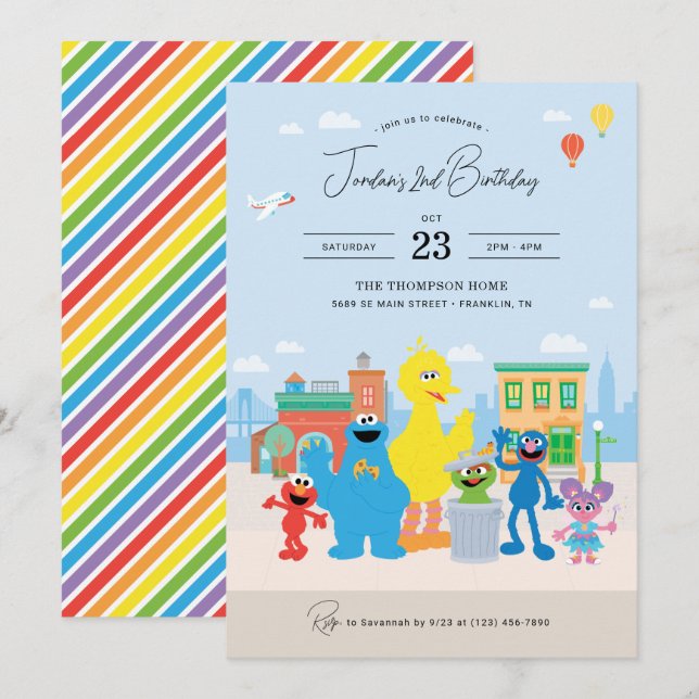 Invitation Anniversaire de enfant des amis de la rue Sésame (Devant / Derrière)