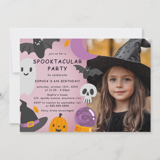 Invitation Anniversaire de enfant d'Halloween violet orange (Devant)