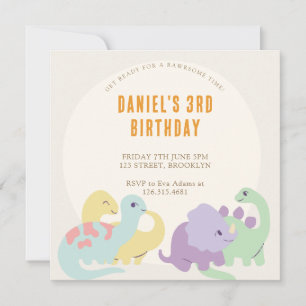 Invitation Anniversaire de enfant Dinosaure Illustré Pastel C