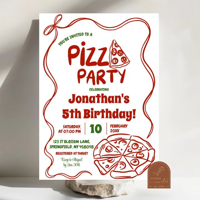 Invitation Anniversaire de enfant du Red Coquette Pizza Party (Créateur téléchargé)
