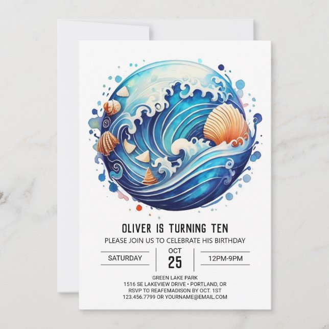 Invitation Anniversaire de enfant en ligne Waves (Devant)