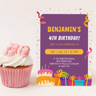 Invitation Anniversaire de enfant Fête Gâteaux Et Cadeaux Des