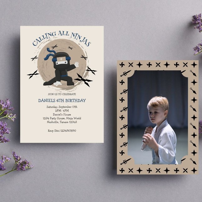 Invitation Anniversaire de enfant guerrier de Cute Ninja Phot (Photo Invitation)