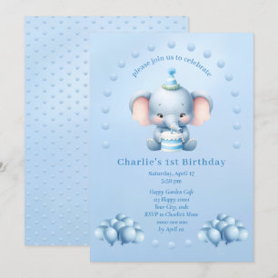 Invitation Anniversaire de enfant Little Blue Elep