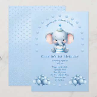 Invitation Anniversaire de enfant Little Blue Elep