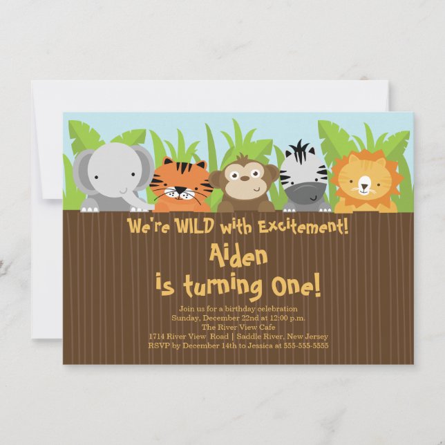 Invitation Anniversaire de enfant mignon d'animaux de zoo de (Devant)