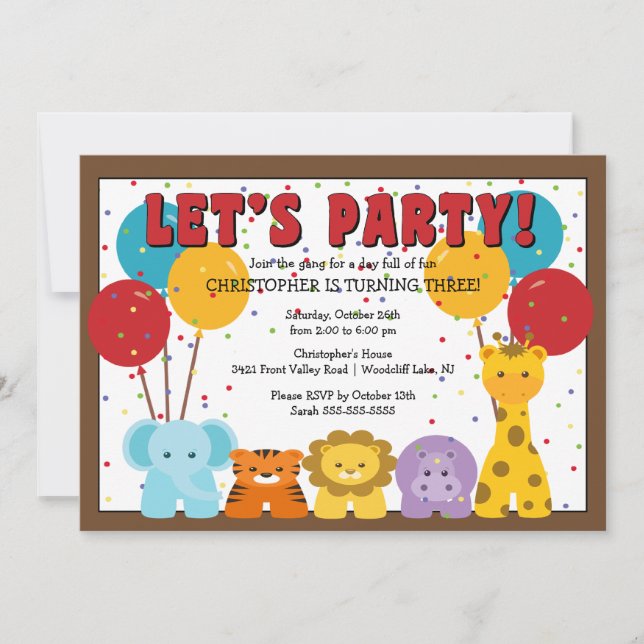Invitation Anniversaire de enfant mignon de jungle de safari (Devant)