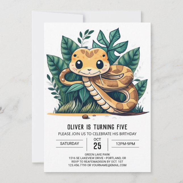 Invitation Anniversaire de enfant modifiable Pythons (Devant)