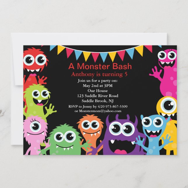 Invitation Anniversaire de enfant Monster Bash (Devant)