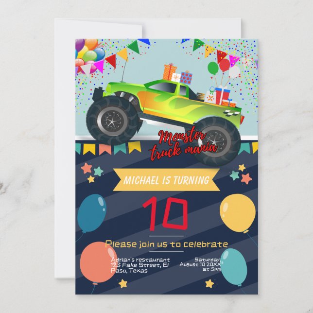 Invitation Anniversaire de enfant : Monster truck  (Devant)