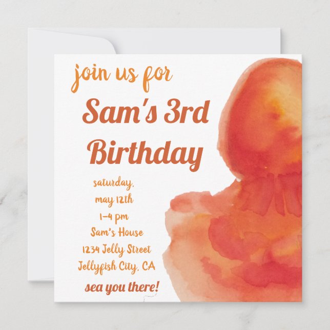 Invitation Anniversaire de enfant Ocean Beach Orange Jellyfis (Devant)