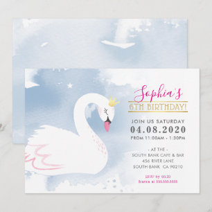 Invitation ANNIVERSAIRE DE ENFANT PARTY jolie princesse cygne