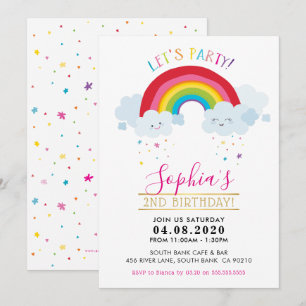 Invitation ANNIVERSAIRE DE ENFANT PARTY kawaii arc-en-ciel mi