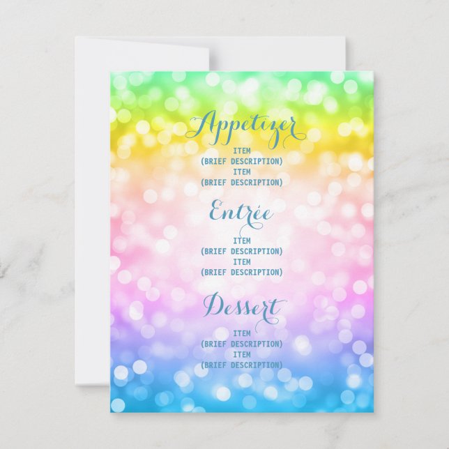 Invitation Anniversaire de enfant Party Menu Unicorn Rainbow (Devant)