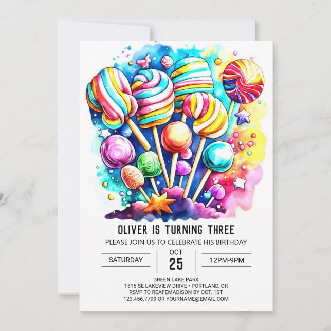 Invitation Anniversaire de enfant Pastel Candyland (Devant)