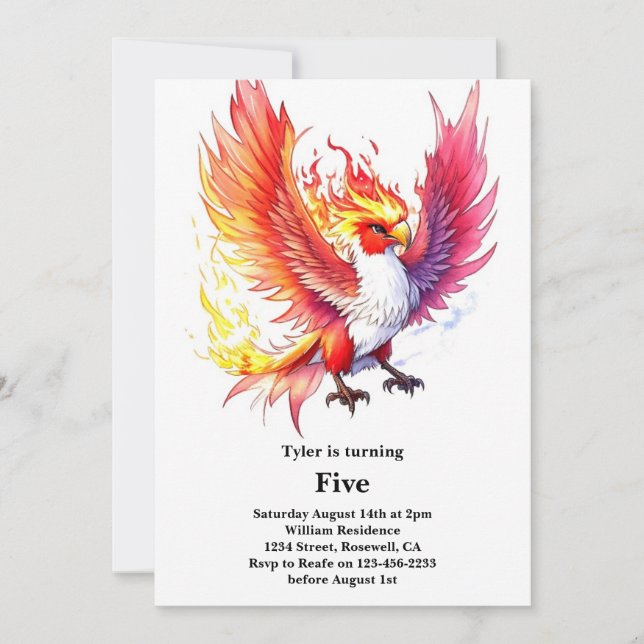 Invitation Anniversaire de enfant Phoenix (Devant)