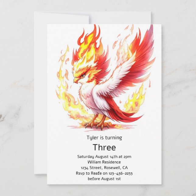 Invitation Anniversaire de enfant Phoenix (Devant)