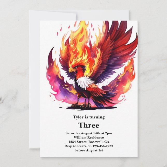 Invitation Anniversaire de enfant Phoenix (Devant)