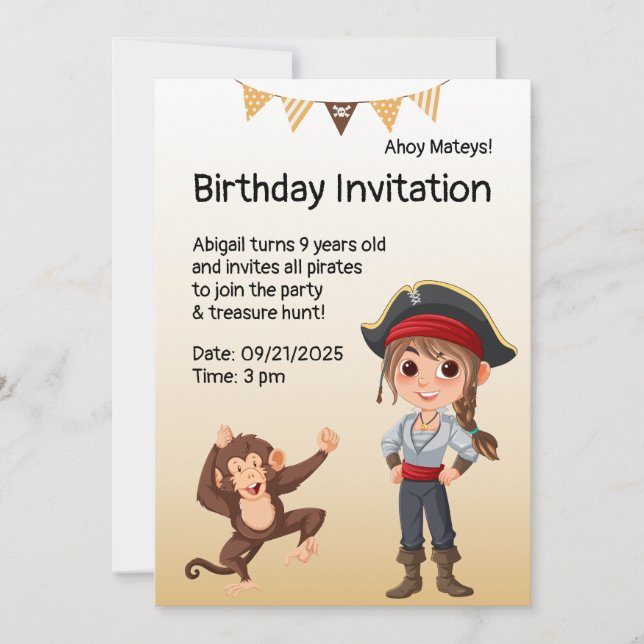 Invitation Anniversaire de enfant pirate (Devant)