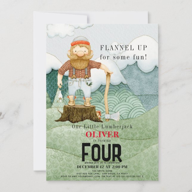 Invitation Anniversaire de enfant Plaid des monts Lumberjack  (Devant)
