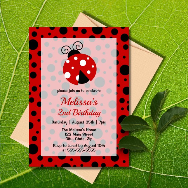 Invitation Anniversaire de enfant Pois Ladybug Red Black Fram (Créateur téléchargé)
