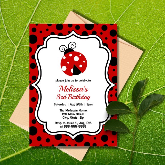 Invitation Anniversaire de enfant Pois Red Black Ladybug Fram (Créateur téléchargé)