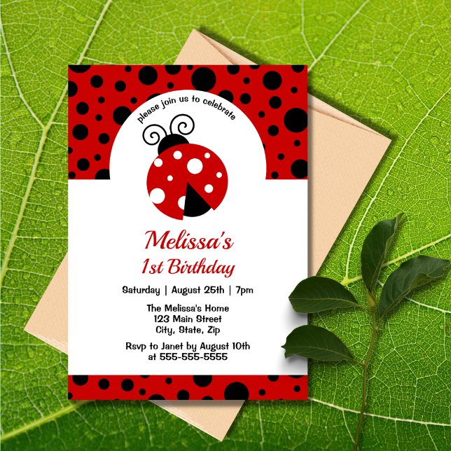 Invitation Anniversaire de enfant Pois rouge Ladybug (Créateur téléchargé)
