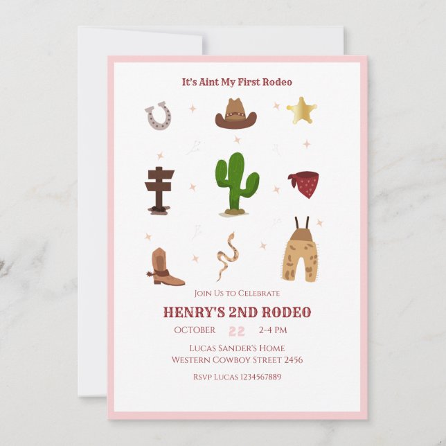 Invitation Anniversaire de enfant Rodeo 2nd Rodeo Cowboy (Devant)