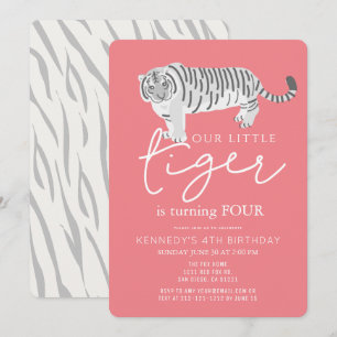 Invitation Anniversaire de enfant rose moderne Tiger