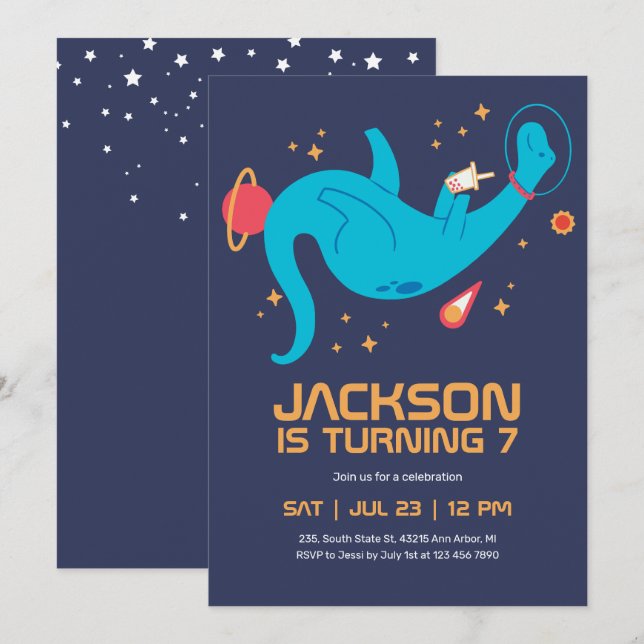 Invitation Anniversaire de enfant spatial de l'astronaute din (Devant / Derrière)
