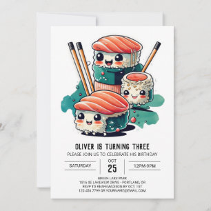 Invitation Anniversaire de enfant sushi doux