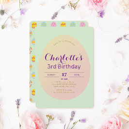 Invitation Anniversaire de enfant vert doux simple Motif d'oe