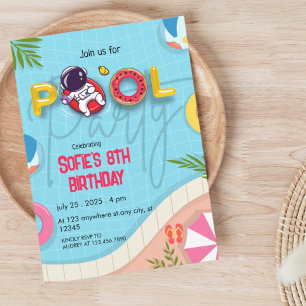 Invitation Anniversaire de fête au bord de la piscine d'astro