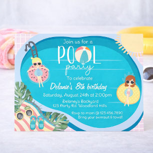 Invitation Anniversaire de fête au bord de la piscine en été 