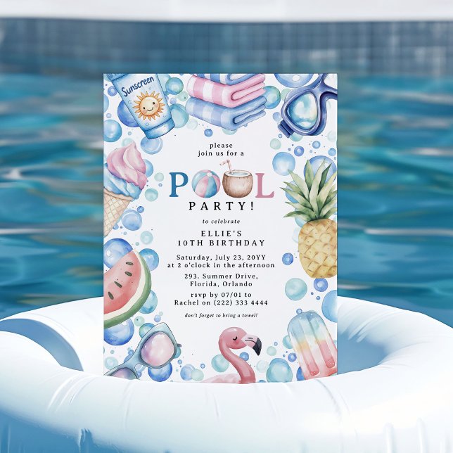 Invitation Anniversaire de fête au bord de la piscine pour l' (Créateur téléchargé)