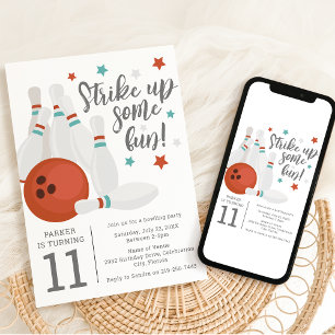 Invitation Anniversaire de fête de bowling pour enfants moder